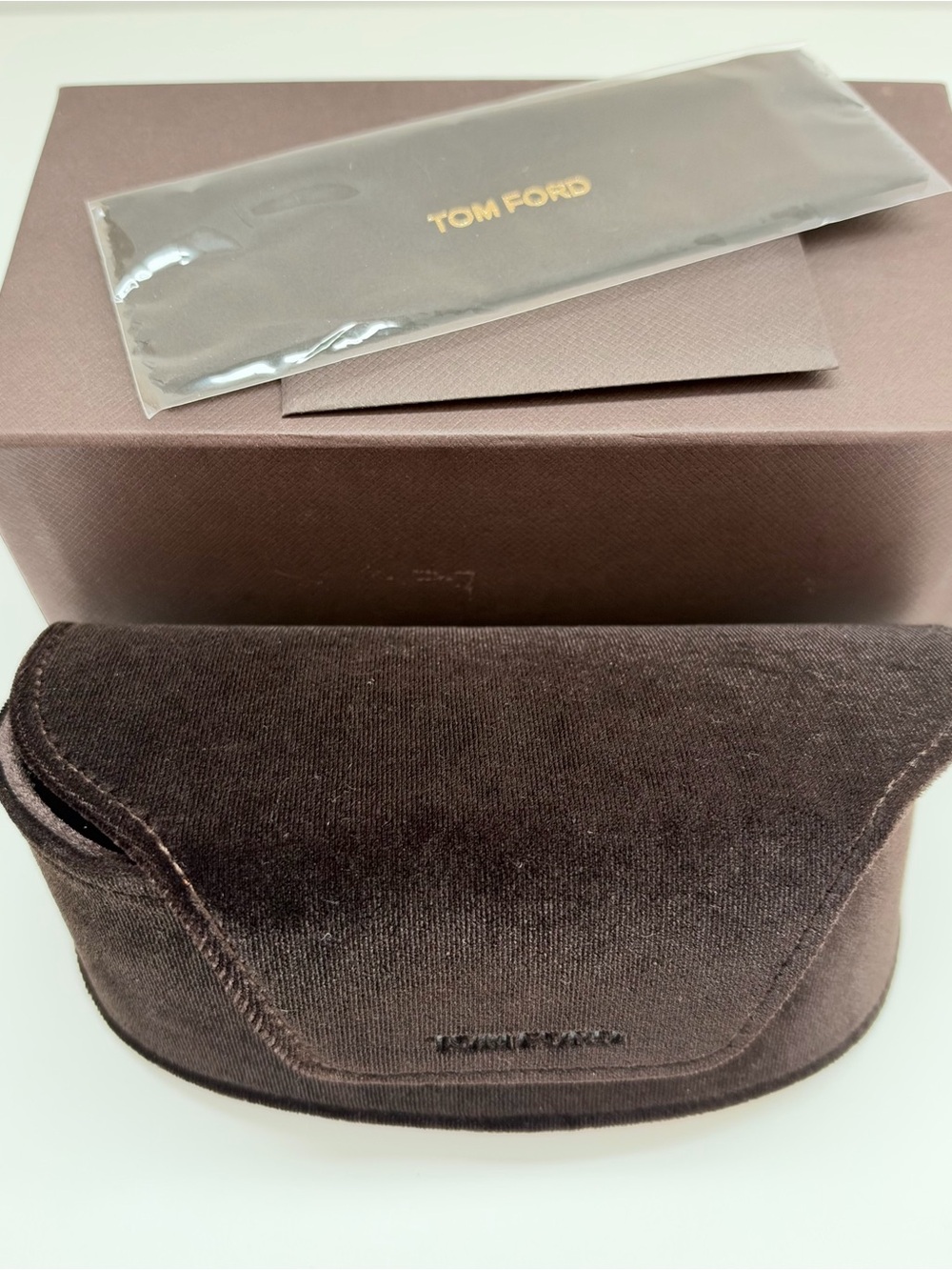 Tom Ford Brown Velvet Sunglass Case and Box